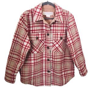 Treasure & Bond Women's Red and Cream Plaid Utility Jacket